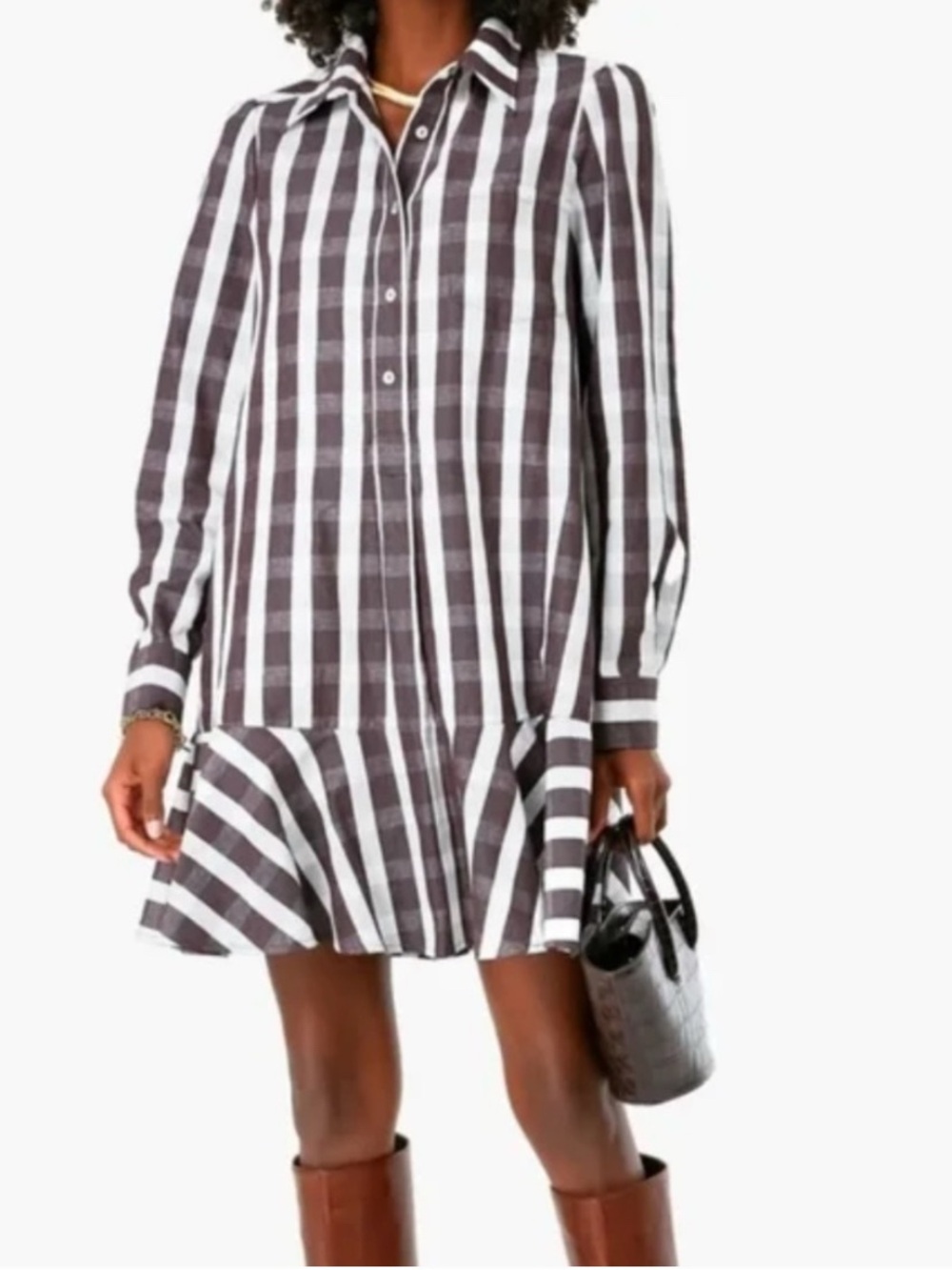 Tuckernuck Espresso Brown Gingham Callahan Linen Shirt Dress Plaid Check NWOT S